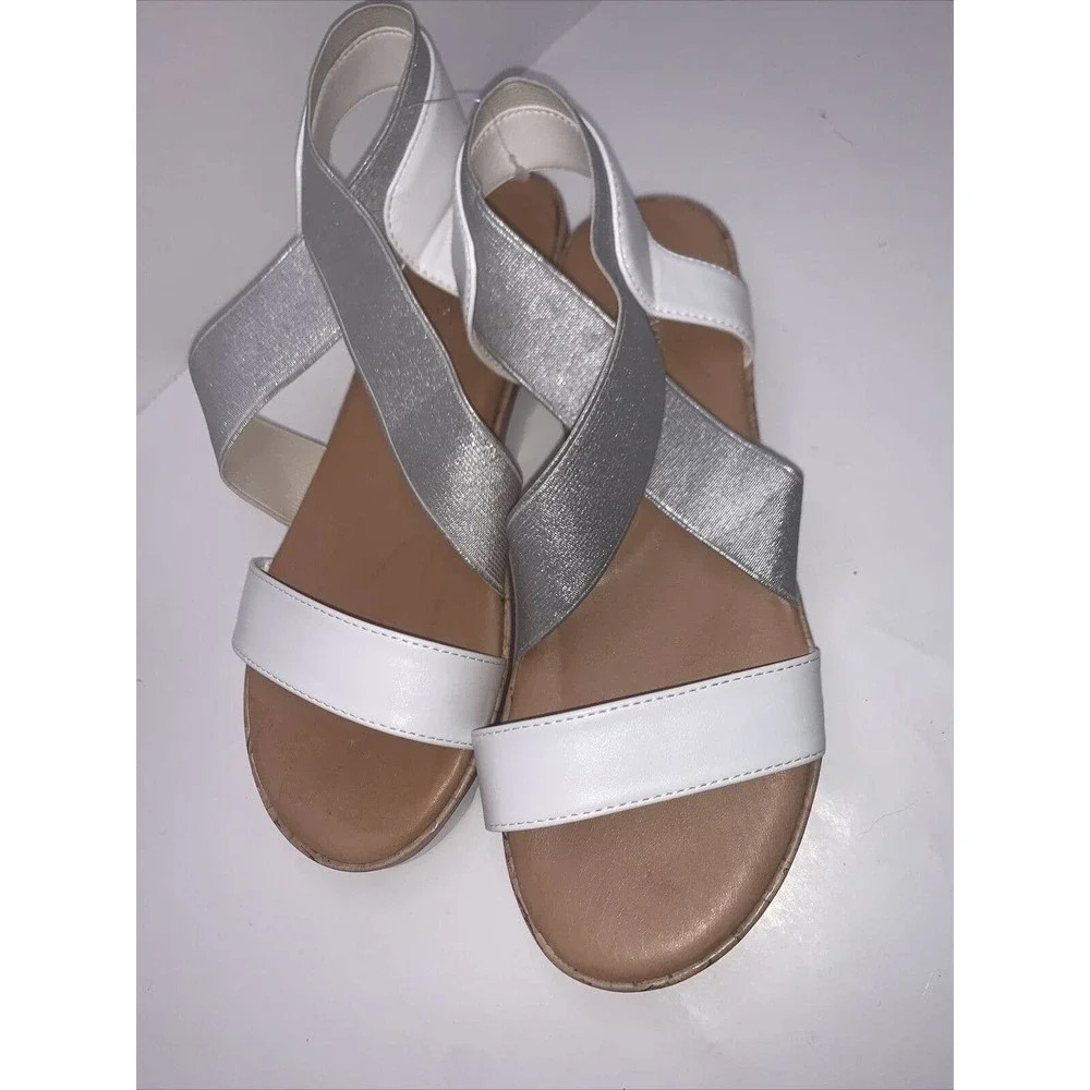 Nine West “Beth” white metallic gray Strappy Platform Wedge Sandal ~ Size 6.5 - Picture 2 of 4
